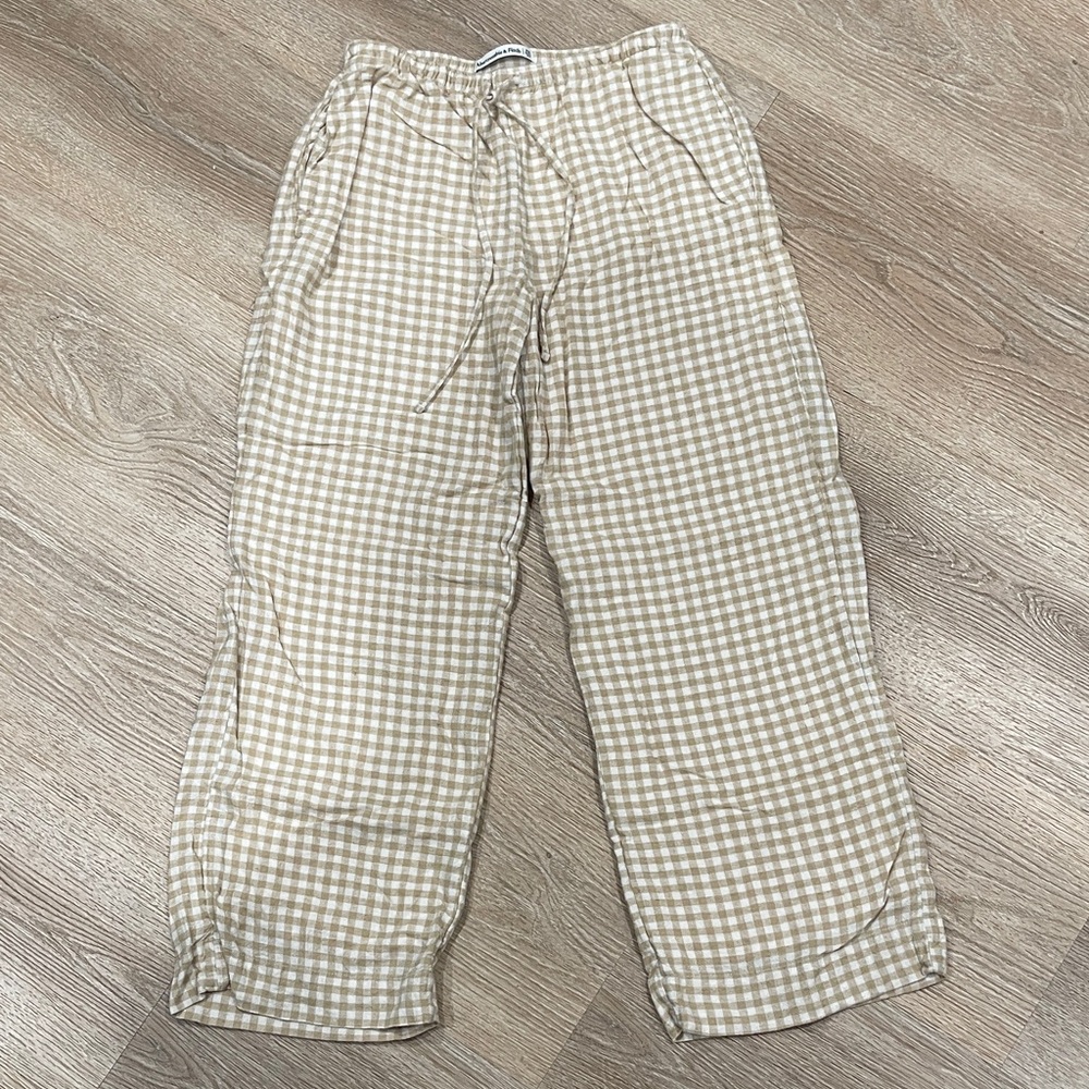 Abercrombie & Fitch Light Brown Linen-Blend Pull-On Pants